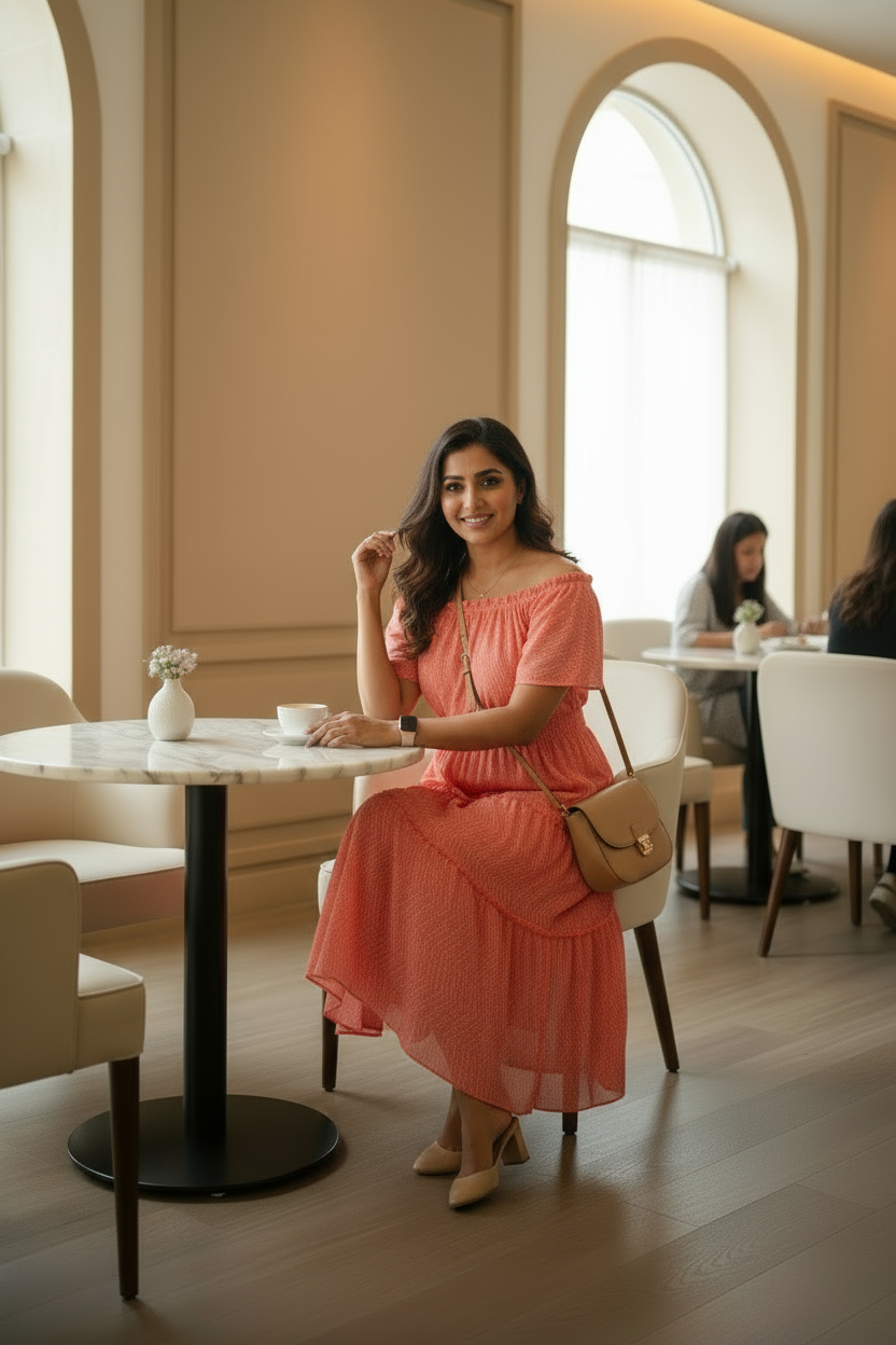 Coral Mulmul Midi Dress Peach Bloom