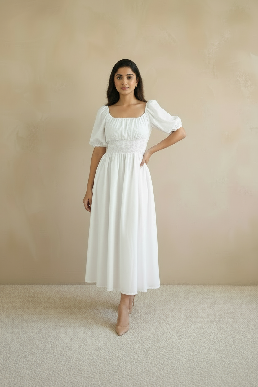 Dawn Midi Dress Classic White Cotton