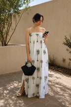 Palm Breeze Strapless Maxi Dress in Sanganeri Cotton