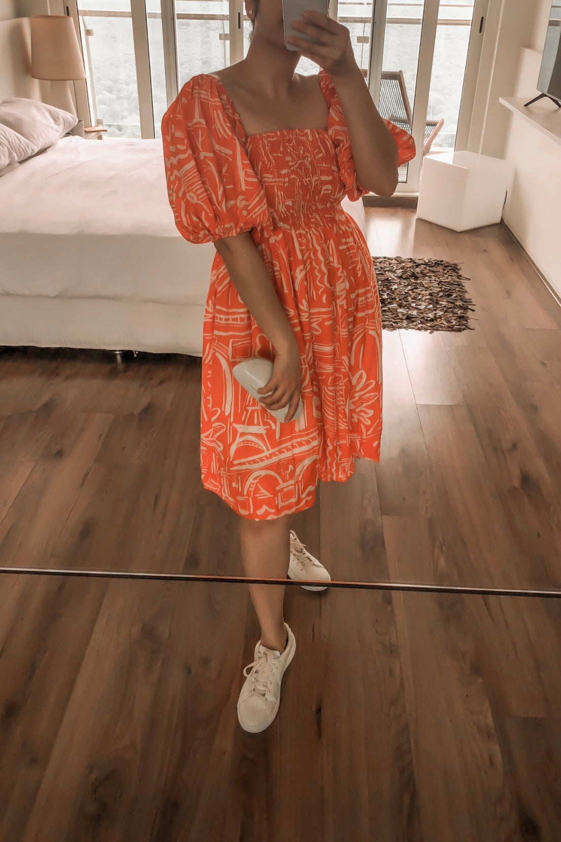 Sea Star Tangerine Mulmul Cotton Puff Sleeve Midi Dress – Colors Of Love