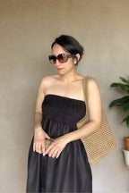 Blue Hour - Black Linen Strapless Midi Dress