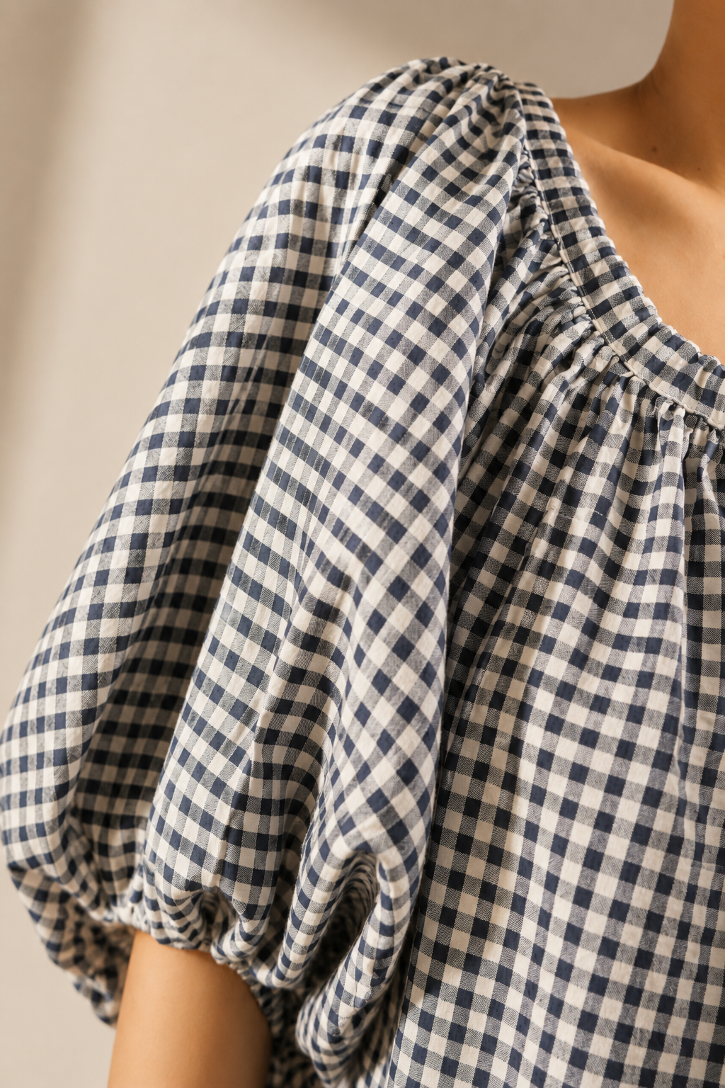Blue Drift Midi Dress in Navy & White Check Cotton