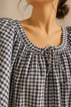 Blue Drift Midi Dress in Navy & White Check Cotton