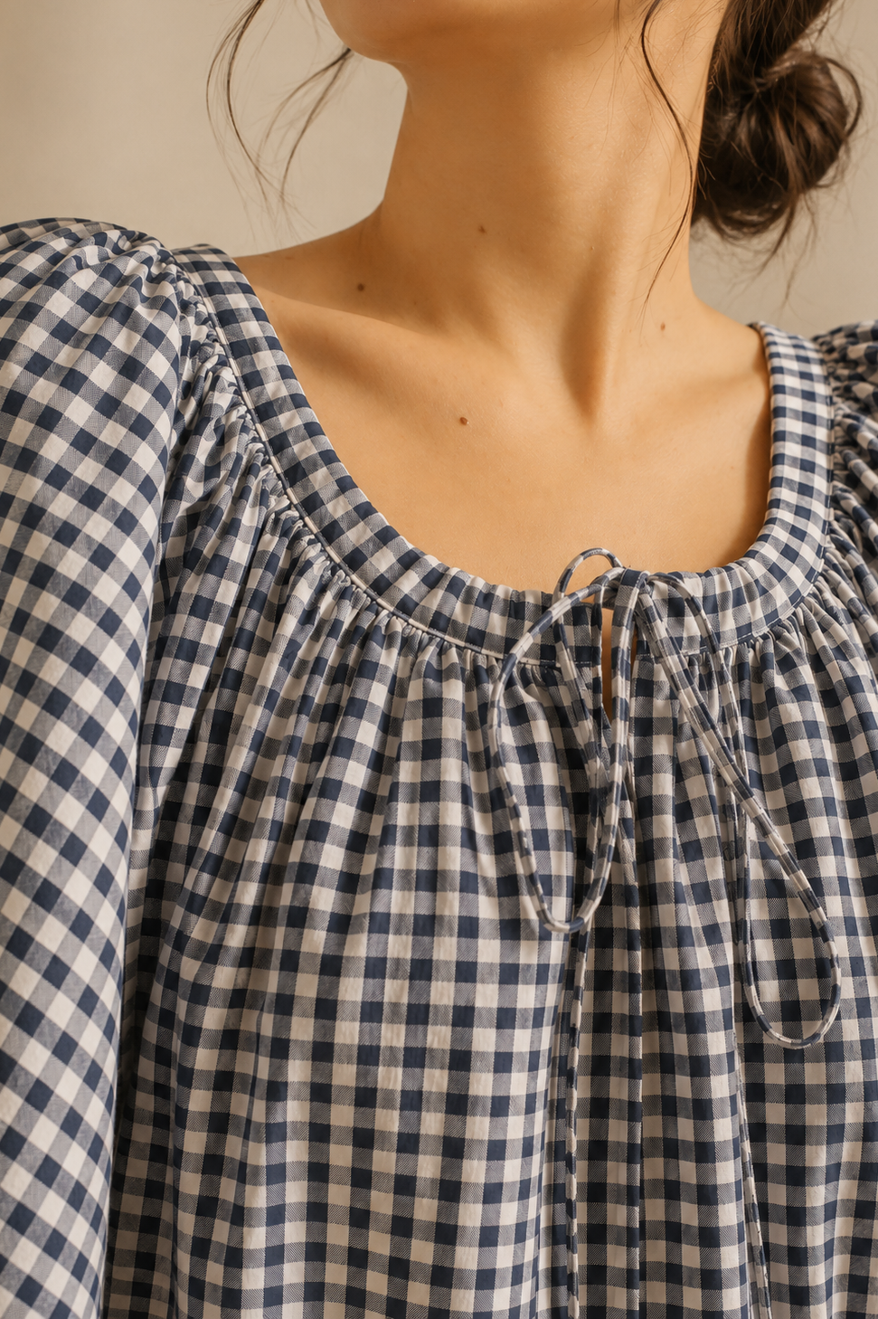 Blue Drift Midi Dress in Navy & White Check Cotton