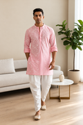 Blush Brigade Men's Pink Mulmul Cotton Chikankari Kurta Set