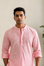 Blush Brigade Men's Pink Mulmul Cotton Chikankari Kurta Set