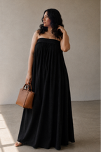 Balmy Nights Strapless Maxi Dress in Black Cotton