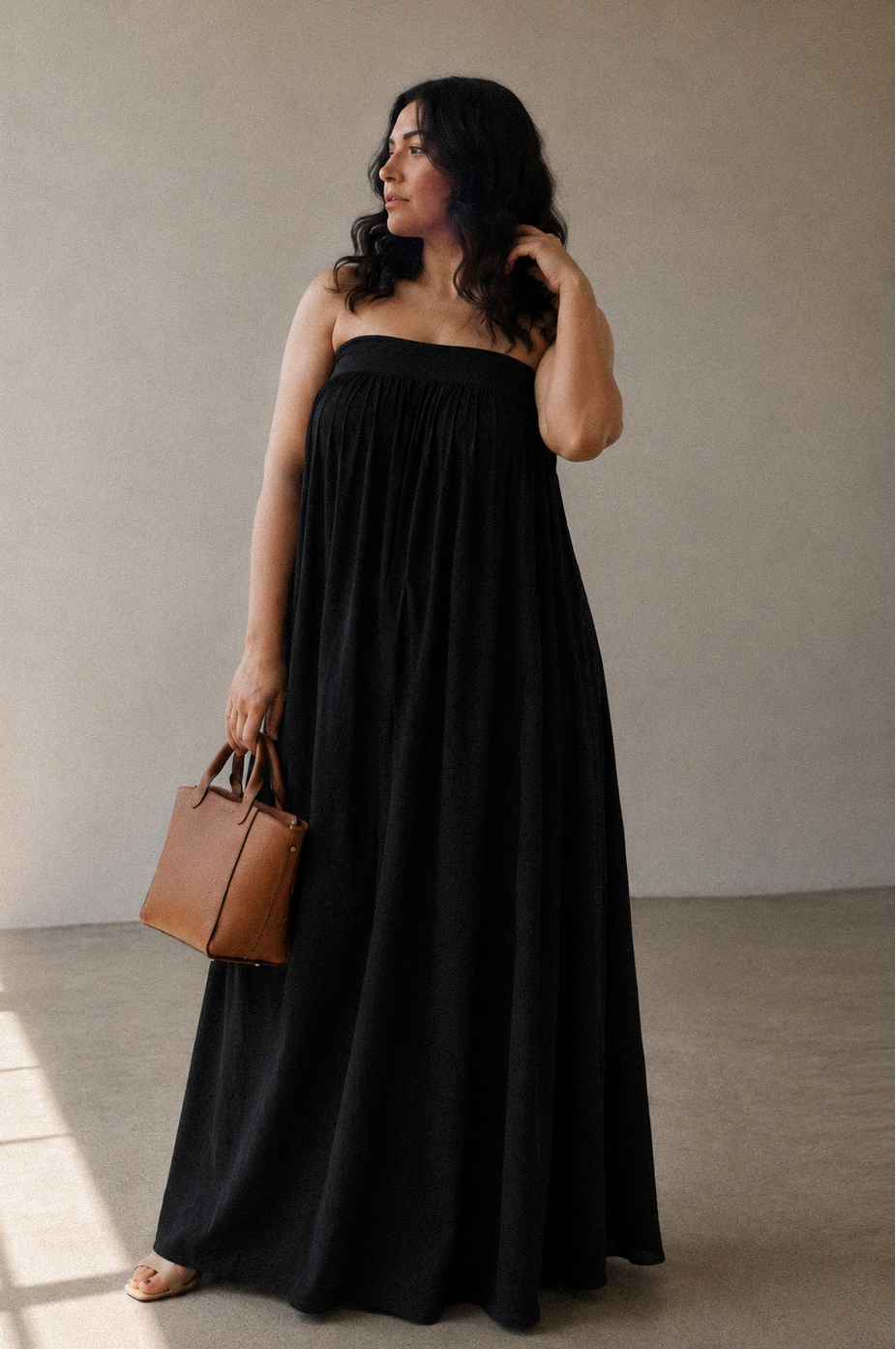 Balmy Nights Strapless Maxi Dress in Black Cotton