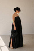 Balmy Nights Strapless Maxi Dress in Black Cotton