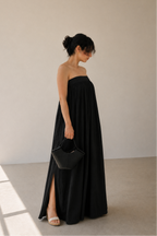 Balmy Nights Strapless Maxi Dress in Black Cotton