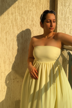 Golden Hour Buttercream Strapless Vacation Dress