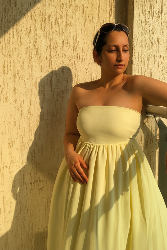 Golden Hour Buttercream Strapless Vacation Dress | Colors Of Love