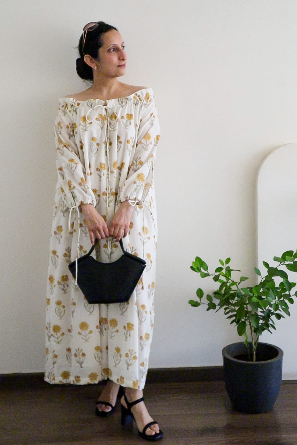 Daydream Floral Cotton Maxi Dress With Tie Sleeve - Cream