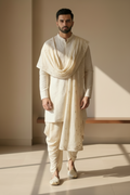 Ivory Canvas Men's Cream Silk Chikankari Kurta Dhoti Set