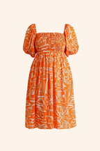 Sea Star Tangerine Mulmul Cotton Puff Sleeve Midi Dress