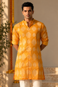 Marigold Heritage Men's Saffron Chanderi Silk Kurta Set