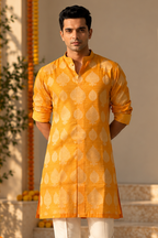 Marigold Heritage Men's Saffron Chanderi Silk Kurta Set