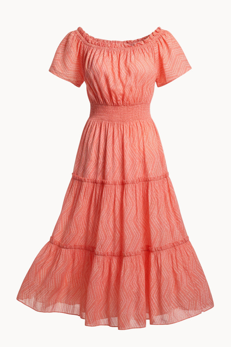 Coral Mulmul Midi Dress Peach Bloom