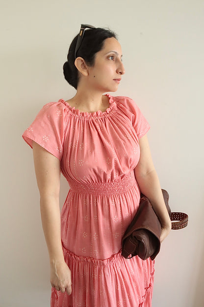 Flamingo Pink Mulmul Midi Dress